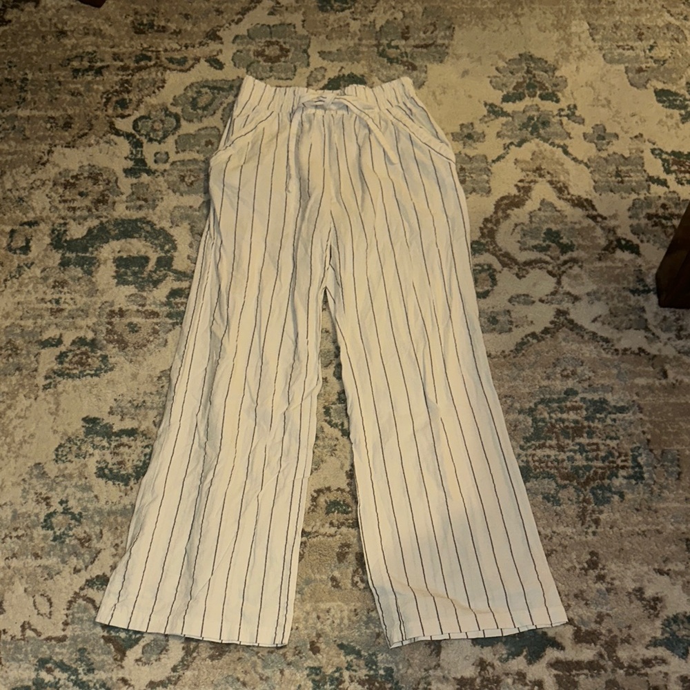 Striped Linen Wide-Leg Pants